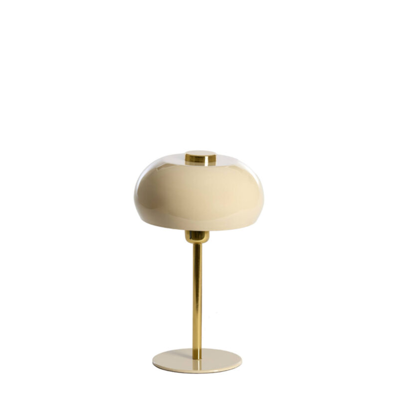 Lámpara de mesa dorada Light & Living Surin con pantalla de tela – H. 34 cm