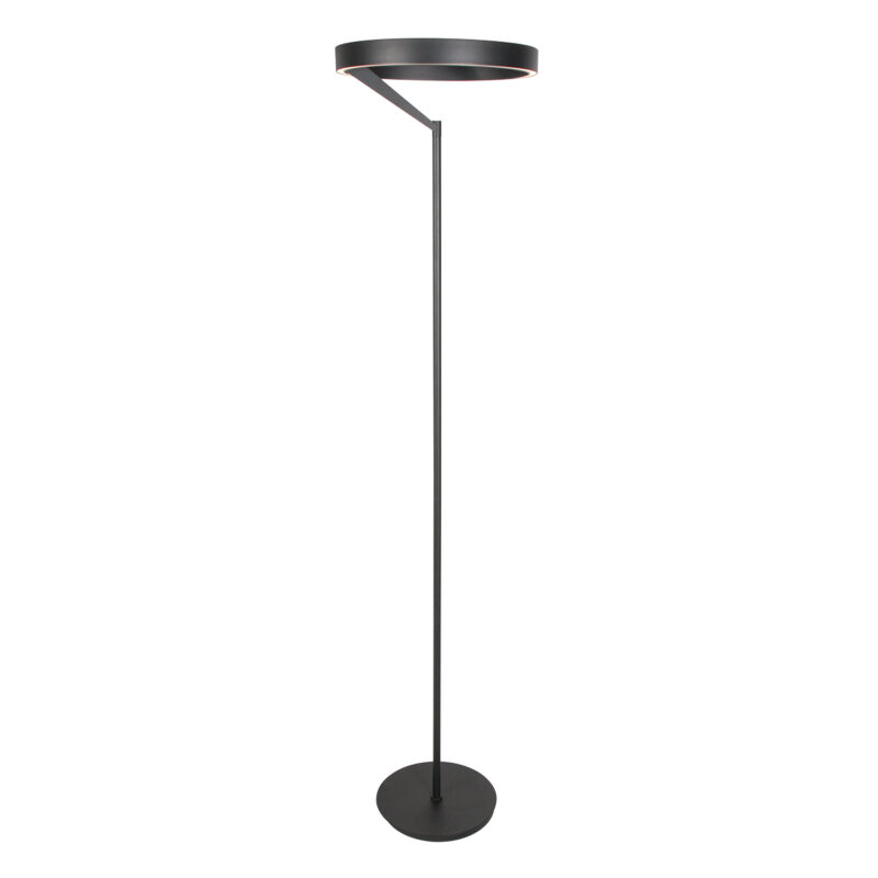 Lámpara de pie de diseño negra con anillo uplight Steinhauer Mykty