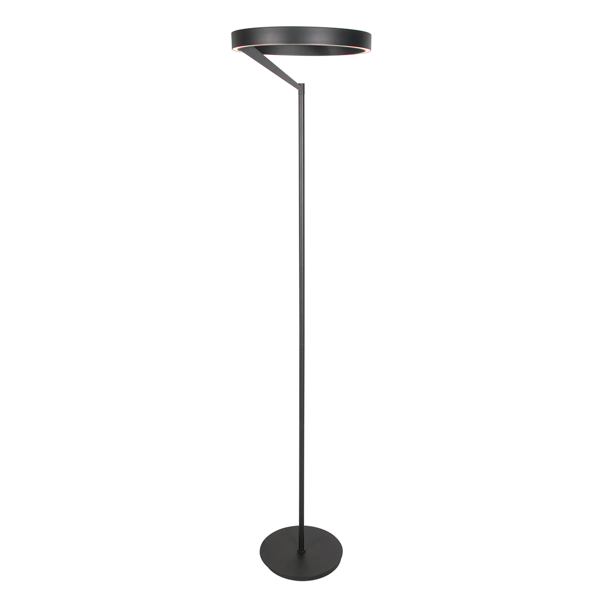 Lámpara de pie de diseño negra con anillo uplight Steinhauer Mykty