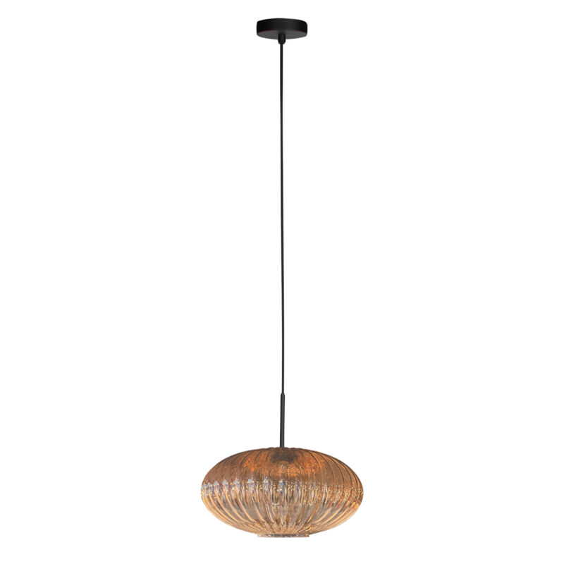 Lámpara colgante ámbar con vidrio estriado clásico Mexlite HaloSwap - Ø 30 cm - Imagen 2