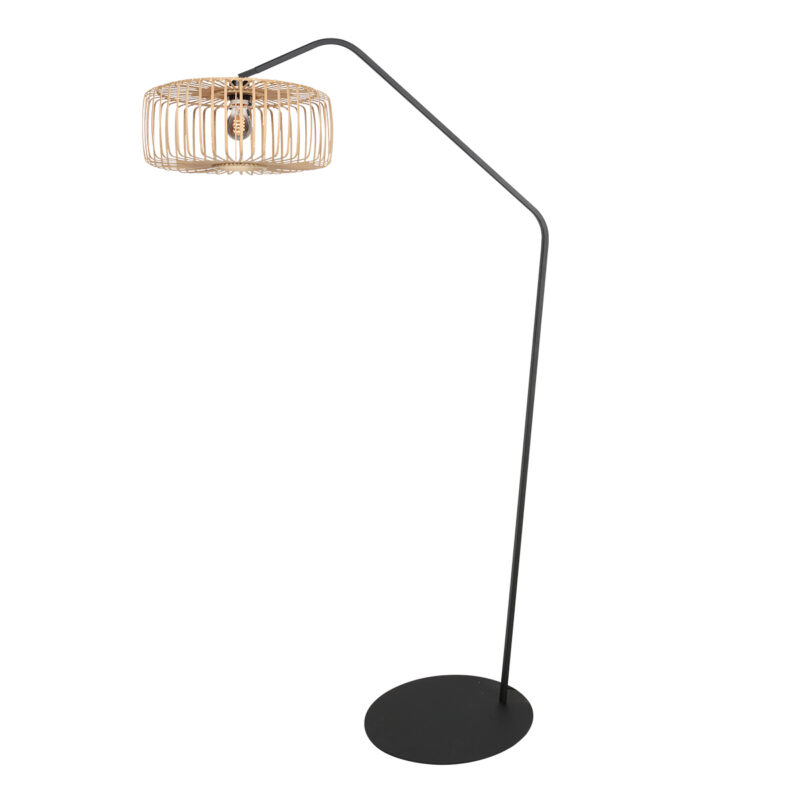 Lámpara de pie negra con pantalla de bambú Anne Lighting ZigZag - Imagen 2