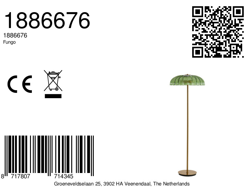 Lámpara de pie dorado/verde con pantalla de vidrio acanalado Light & Living Fungo - Imagen 8