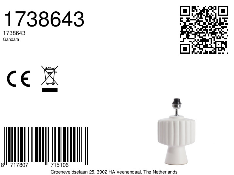 Base de lámpara cerámica blanca acanalada Light & Living Gandara - Imagen 8