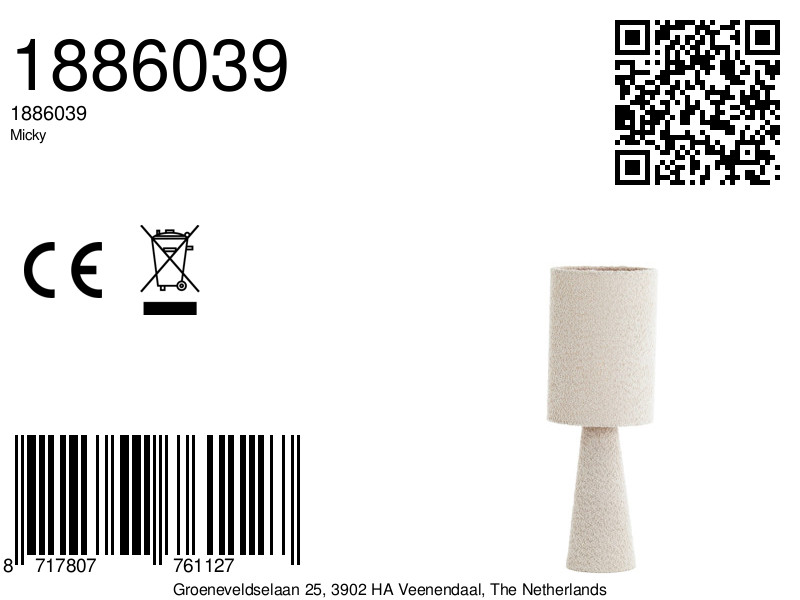 Lámpara de mesa cilíndrica de tela beige Light & Living Micky - Imagen 7