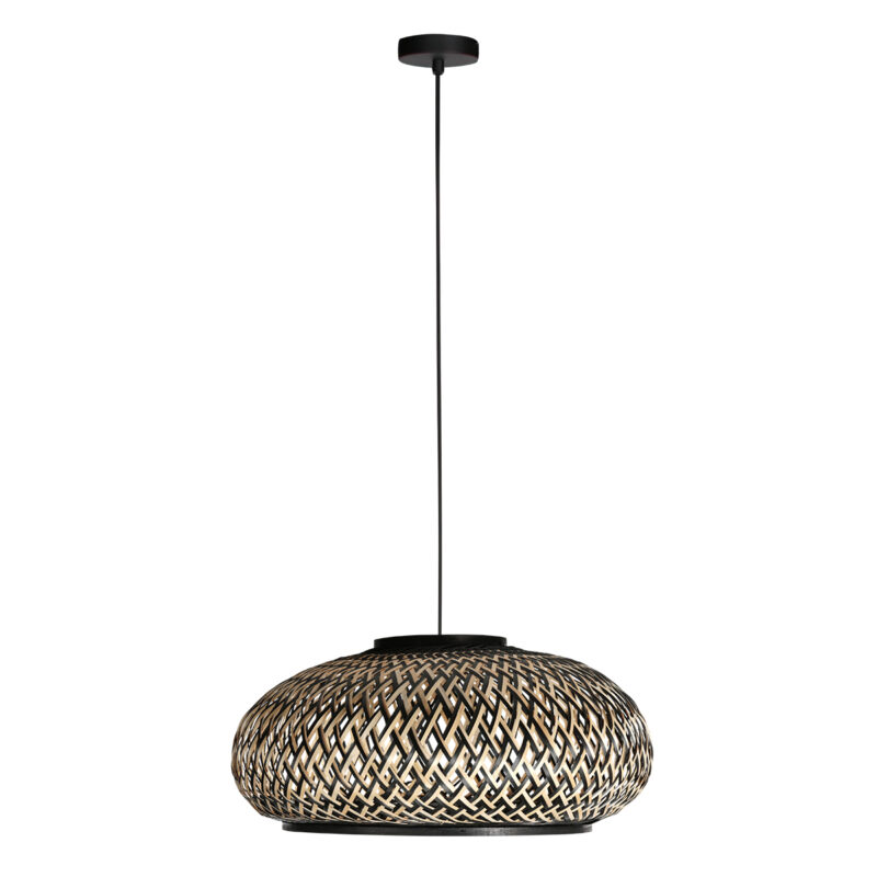 Lámpara colgante de bambú trenzado en negro y natural Mexlite HaloSwap - Ø 50 cm - Imagen 2