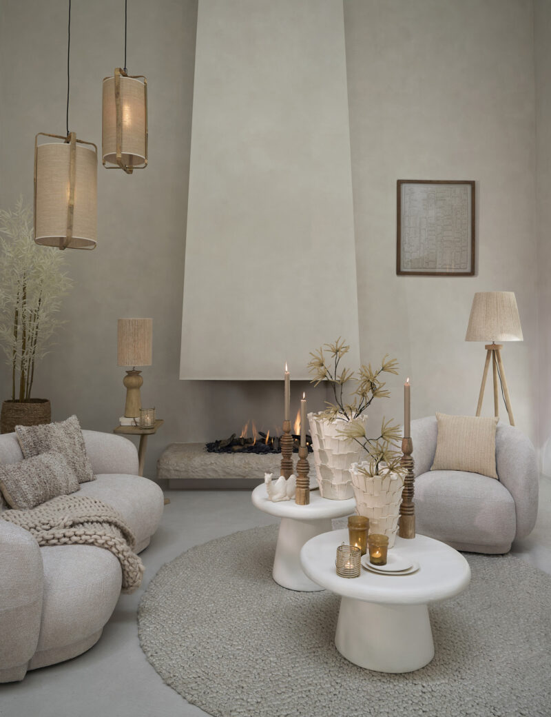 Pantalla de lámpara de tela beige con acabado estriado Light & Living Medana - Ø 30 cm - Imagen 5