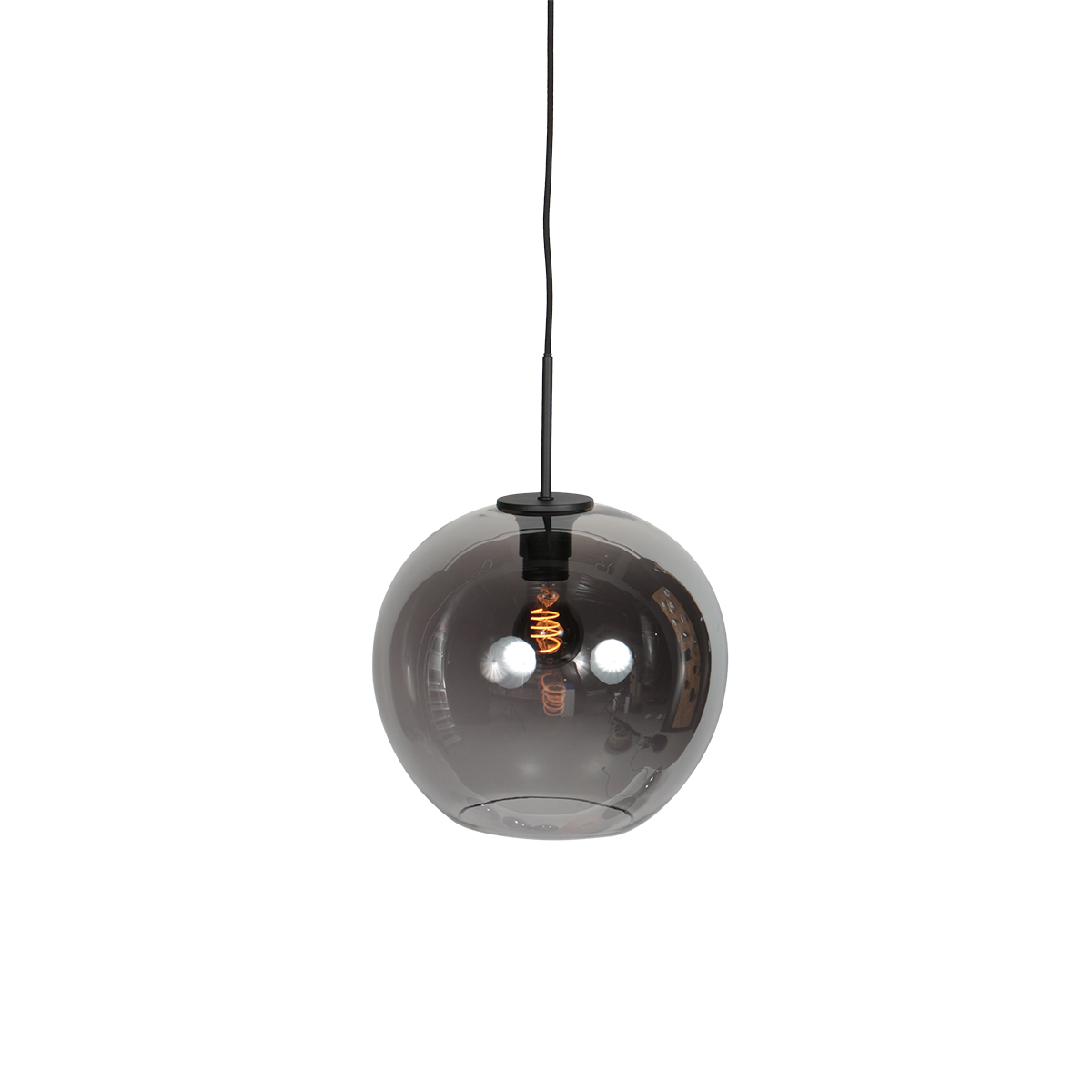 Lámpara colgante con bola negra de vidrio ahumado Mexlite HaloSwap - Ø 30 cm
