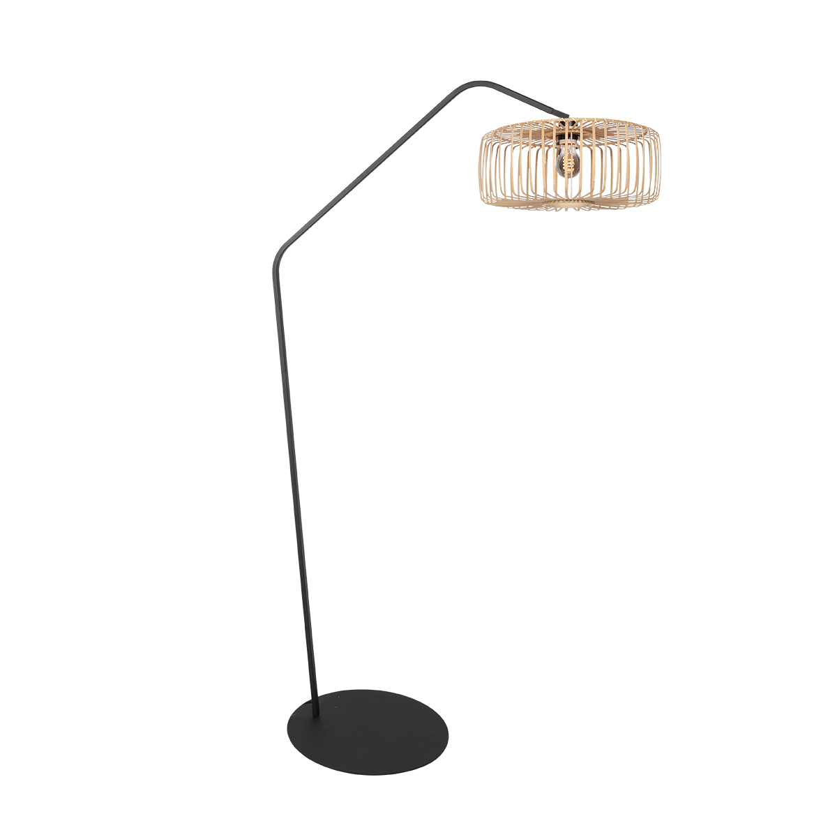 Lámpara de pie negra con pantalla de bambú Anne Lighting ZigZag