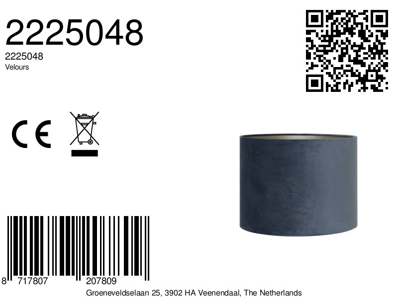 Pantalla de lámpara azul en forma cilíndrica Light & Living Velours - Imagen 4