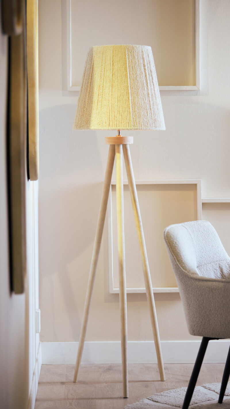 Pantalla de lámpara de tela beige con acabado estriado Light & Living Medana - Ø 30 cm - Imagen 4