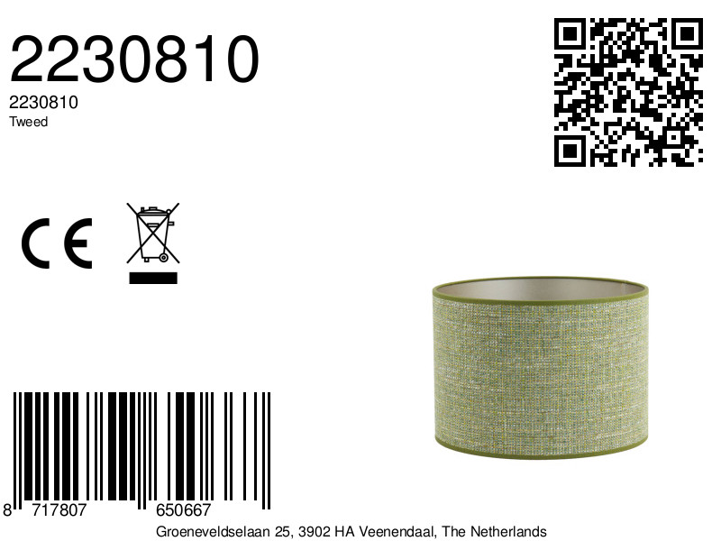 Pantalla de lámpara de tela verde cilindrica Light & Living Tweed - Imagen 7