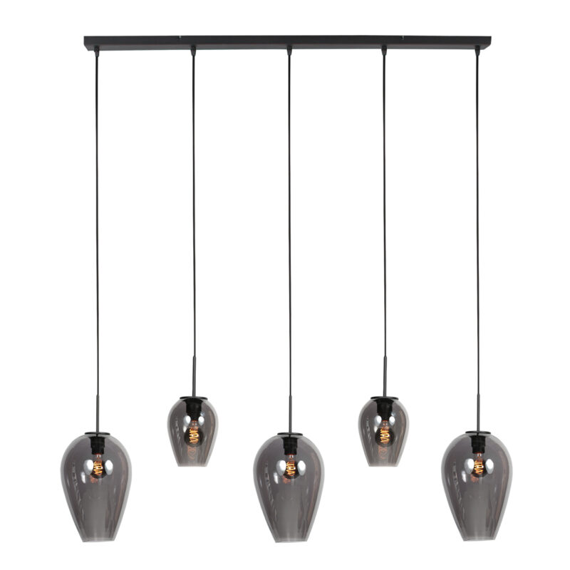 Lámpara colgante negra de 5 luces con cristales ahumados variados Mexlite HaloSwap