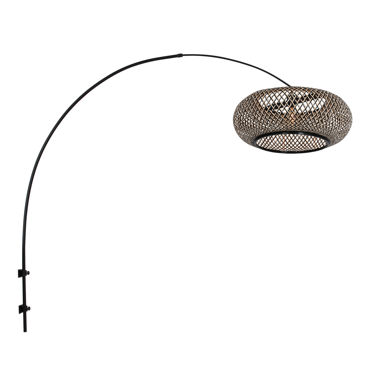 Lámpara de pared con arco negro y pantalla redonda de bambú Steinhauer Sparkled Light
