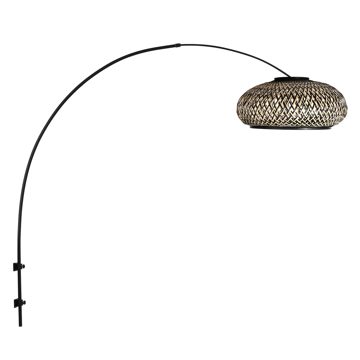 Lámpara arco negra con pantalla de bambú trenzado Steinhauer Sparkled Light