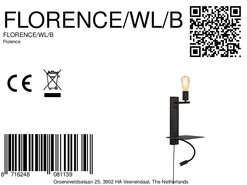it'saboutromi-apliquedepared-florence-negro-metal-lámparadecabecera-e27-florence/wl/b-8a