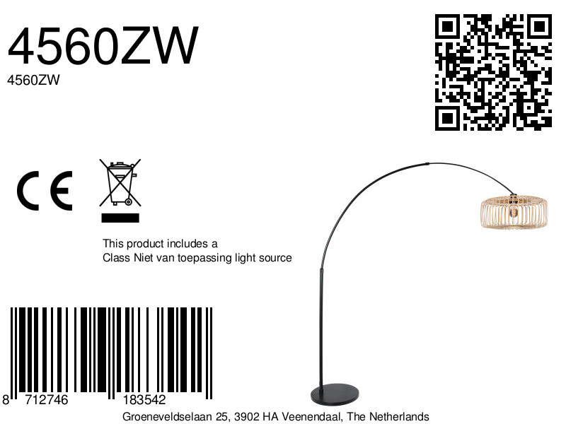 steinhauer-lámparadepie-sparkledlight-naturalnegro-bambúmetal-lámparadearco-e27-4560zw-8a