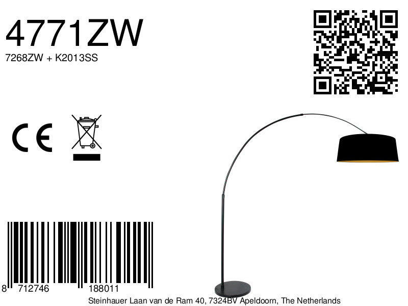 annelighting-lámparadepie-curve-negro-metaltextil-lámparadearco-e27-4771zw-8a