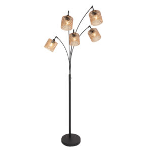 lámparadepienegraconcincopantallasdevidrioribeteadoámbarmexliteocre-1