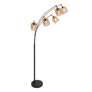 lámparadepienegraconcincopantallasdevidrioribeteadoámbarmexliteocre-1