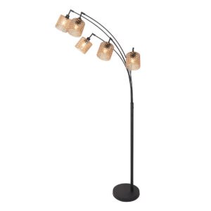 lámparadepienegraconcincopantallasdevidrioribeteadoámbarmexliteocre-10