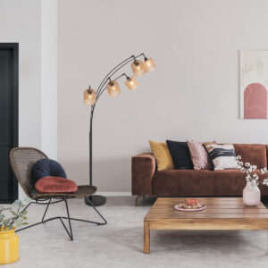 lámparadepienegraconcincopantallasdevidrioribeteadoámbarmexliteocre-3