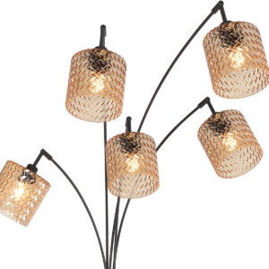 lámparadepienegraconcincopantallasdevidrioribeteadoámbarmexliteocre-5