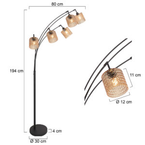 lámparadepienegraconcincopantallasdevidrioribeteadoámbarmexliteocre-7
