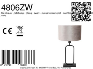 steinhauer-lámparademesa-stang-negro-metalvelourstejido-lámparadenoche-e27-4806zw-8a