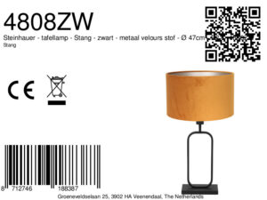 steinhauer-lámparademesa-stang-negro-metalvelourstejido-ø47cm-e27-4808zw-8a