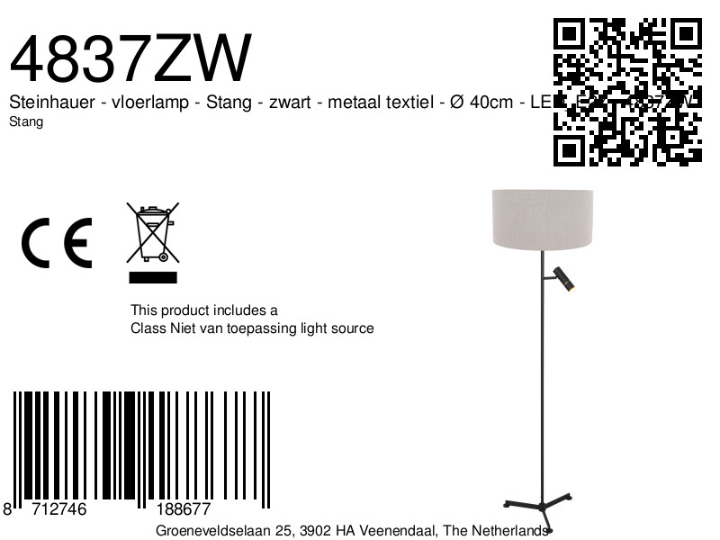 steinhauer-lámparadepie-stang-negro-metaltextil-ø40cm-led_e27-4837zw-8a