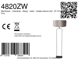 steinhauer-lámparadepie-stang-negro-metalvelourstejido-ø147cm-e27-4820zw-8a