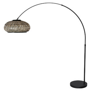 mexlite-lámparadepie-flair-negro-bambúmetal-lámparadearco-e27-4666zw-1