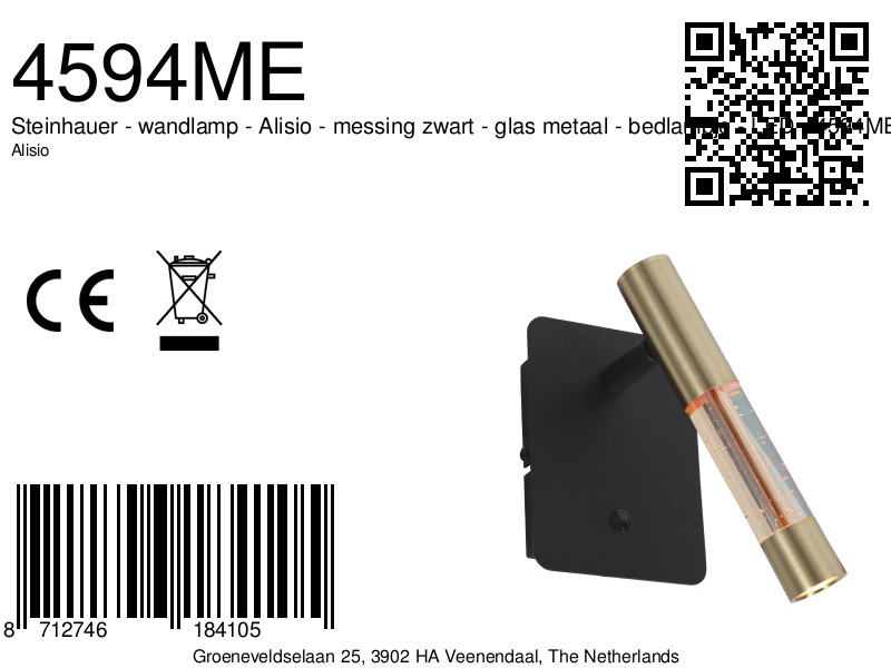 steinhauer-apliquedepared-alisio-latónnegro-vidriometal-lámparadecabecera-led-4594me-8a