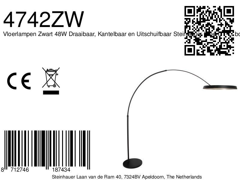 steinhauer-lámparadepie-ringlux-negro-metal-lámparadearco-led-4742zw-8a