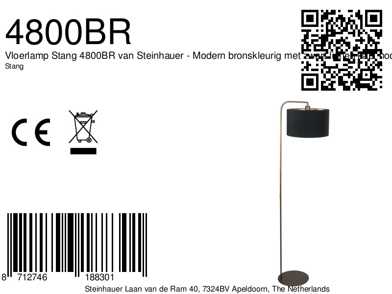 steinhauer-lámparadepie-stang-bronce-metaltextil-lámparadeambiente-e27-4800br-8a
