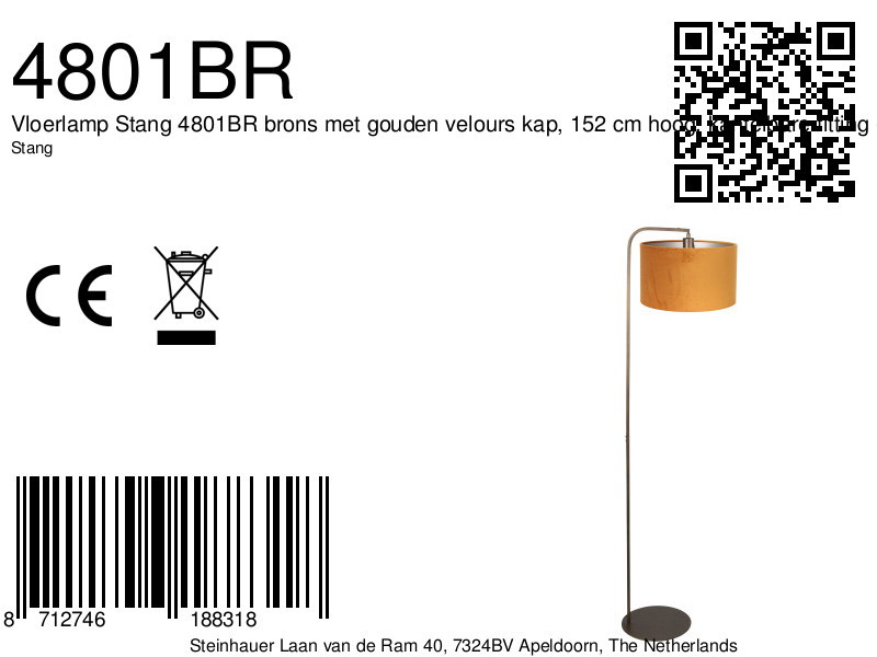 steinhauer-lámparadepie-stang-bronce-metaltextil-lámparadeambiente-e27-4801br-8a